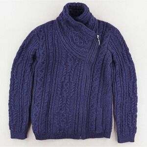 NWT Original Aran Co Cable Knit Sweater Womens XS Blue Merino Wool Asymmetrical‎